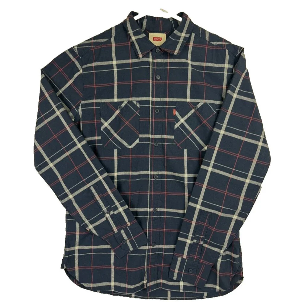 Levi's Mens Plaid Button Up Shirt Small Blue Red Long Sleeve Casual Flannel